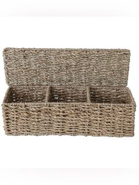 HandWoven Seagrass 3-Compartment Storage Basket with Lid